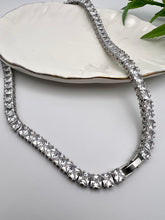 Load image into Gallery viewer, Princess cut square cz silver  tennis choker necklace
