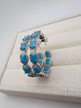 Load image into Gallery viewer, Turquoise and pave cz hoop earrings
