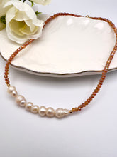 Load image into Gallery viewer, Dulce de leche crystal with freshwater pearl necklace
