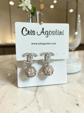 Load image into Gallery viewer, CC base and pave crystal ball earrings
