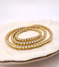 Load image into Gallery viewer, Tennis choker fine-cut cz and jewel clasp necklace gold plated
