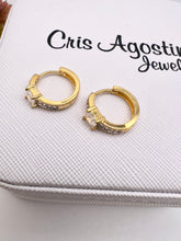 Load image into Gallery viewer, Micro zirconia hoop earrings with larger cz in front
