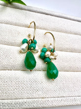 Load image into Gallery viewer, Crystal pearl and amazonite jade hoop earrings
