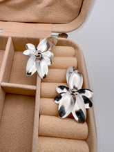 Load image into Gallery viewer, Silver plated organic orchid earrings
