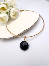 Load image into Gallery viewer, Black agate coin pendant choker necklace
