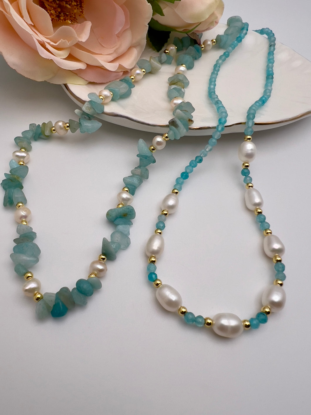 Natural gemstone and baroque pearl necklace