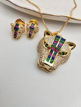 Load image into Gallery viewer, Colorful CZ tigers on the face jewelry set
