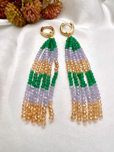 Load image into Gallery viewer, Crystal tassel emerald lilac dulce de leche earrings
