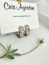 Load image into Gallery viewer, Square paved hoop gold heart detail earrings
