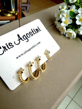 Load image into Gallery viewer, Set of 2 flower detail hoop earrings
