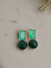 Load image into Gallery viewer, Tourmaline base crystal and emerald jade earrings
