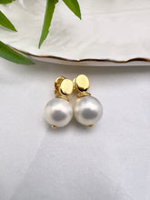 Load image into Gallery viewer, Oval base round shell 12 mm earrings
