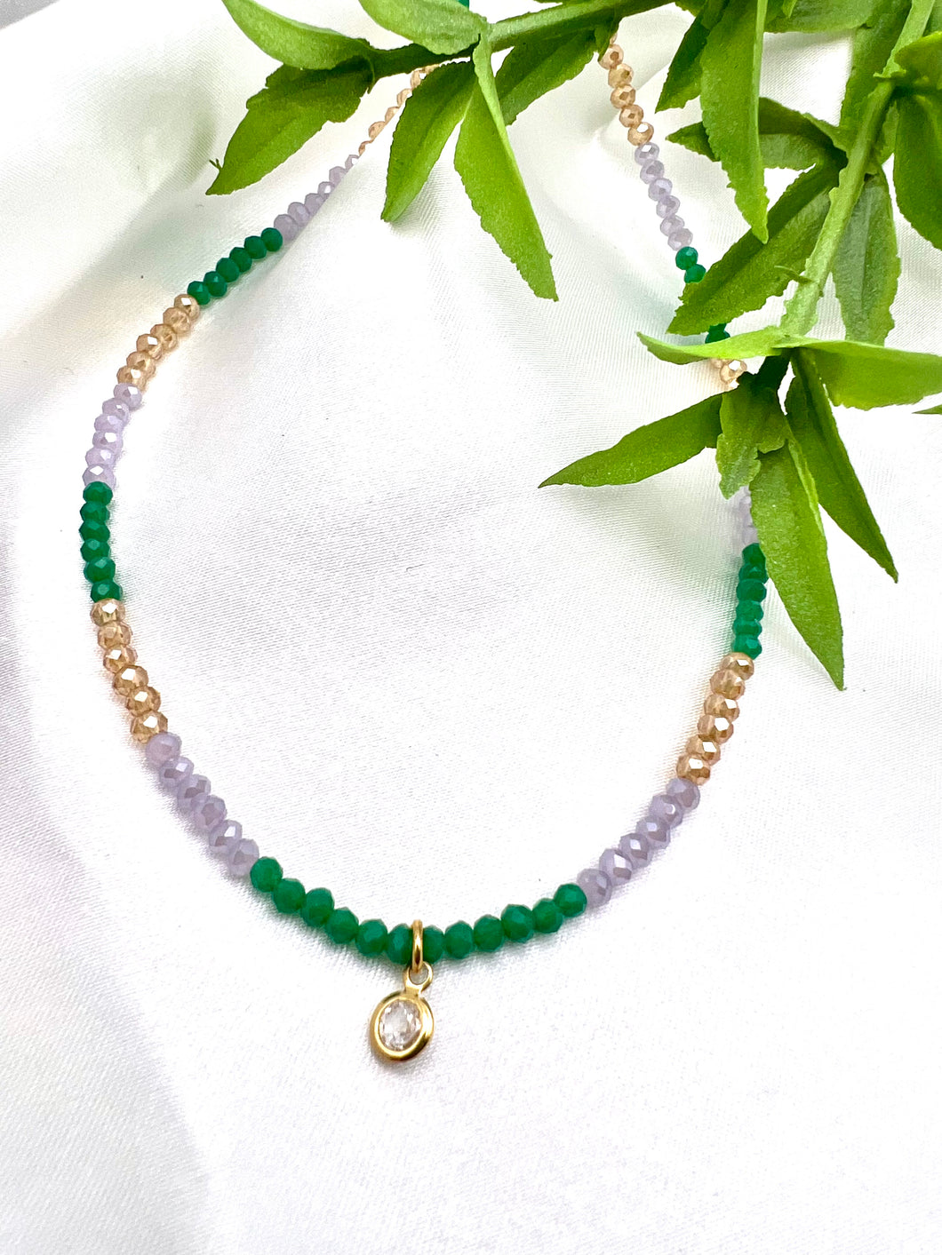 Dulce de leche lilac emerald crystal choker necklace