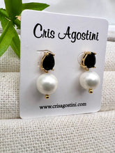 Load image into Gallery viewer, Black drop base and shell pearl  pendant earrings
