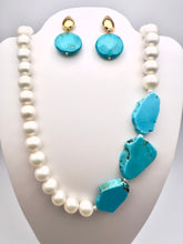 Load image into Gallery viewer, Organic turquoise gemstone pearl shell necklace
