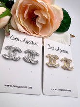 Load image into Gallery viewer, Luxury inspired CC baguette cz earrings
