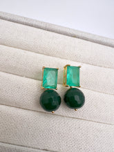 Load image into Gallery viewer, Tourmaline base crystal and emerald jade earrings
