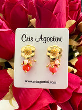 Load image into Gallery viewer, Flower earrings with crystal cluster
