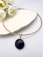 Load image into Gallery viewer, Black agate coin pendant choker necklace
