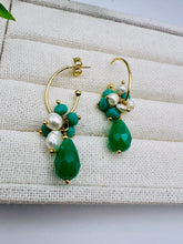 Load image into Gallery viewer, Crystal pearl and amazonite jade hoop earrings
