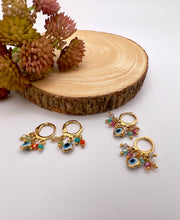 Load image into Gallery viewer, Small colorful crystal greek eye hoop earrings
