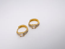 Load image into Gallery viewer, Micro zirconia hoop earrings with larger cz in front
