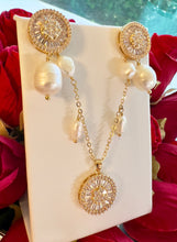 Load image into Gallery viewer, Pizza cz and cultured pearl earrings and necklace
