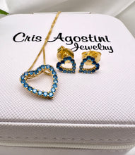 Load image into Gallery viewer, Blue cz heart shape fine finish set
