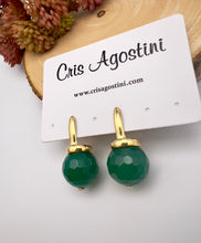 Load image into Gallery viewer, Round natural stone emerald jade earrings
