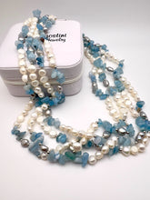 Load image into Gallery viewer, Long necklace 2m freshwater and gray pearl and aquamarine
