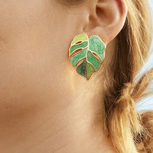 Load image into Gallery viewer, Leaf with 3 shades of green earrings
