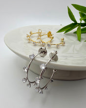 Load image into Gallery viewer, Hoop earring push back spaced cz with claws
