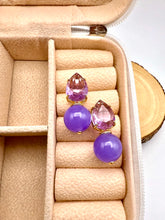 Load image into Gallery viewer, Cut crystal drop with jade amethyst  gemstone earrings
