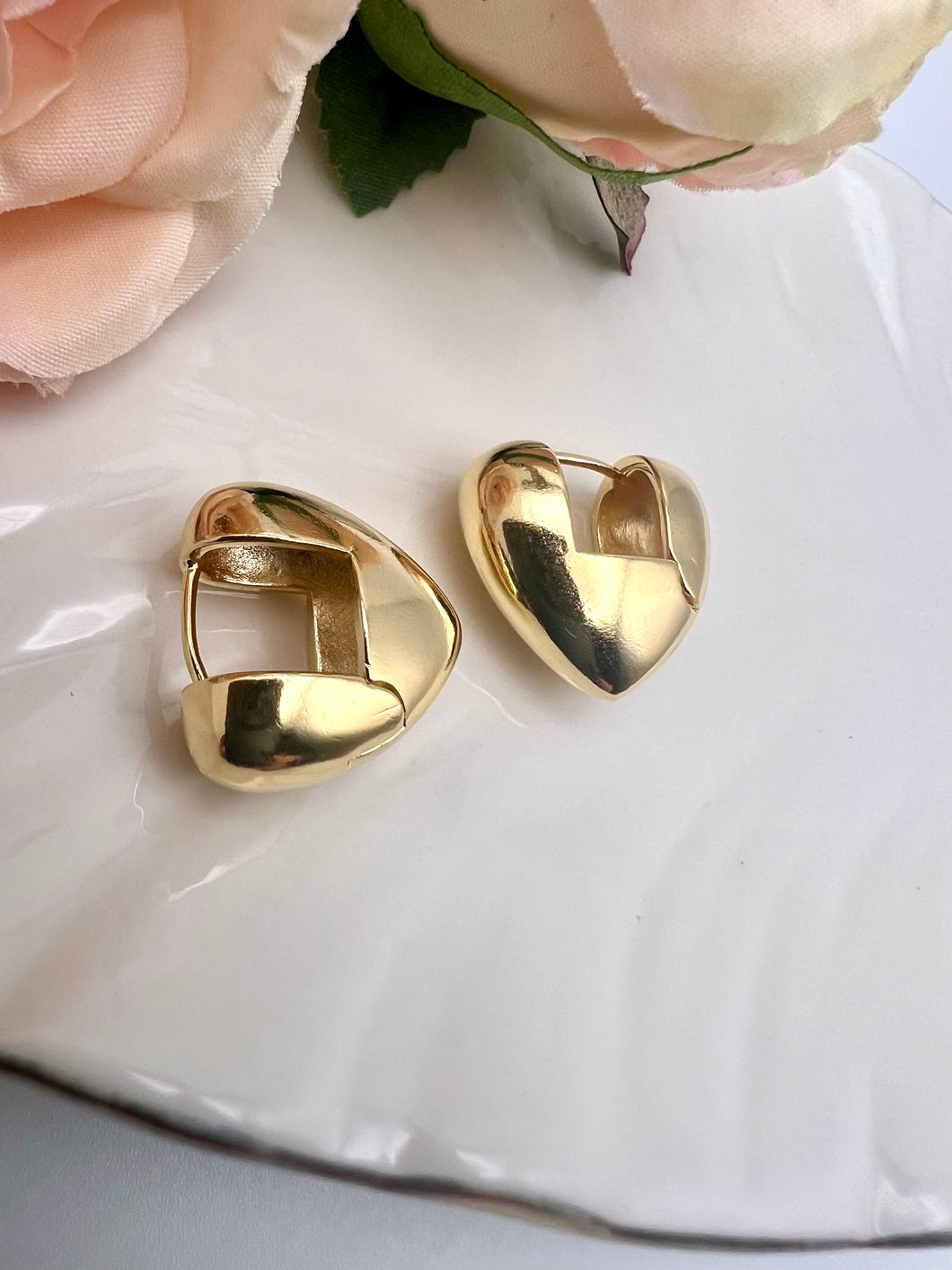 Chunky heart shaped hook earrings