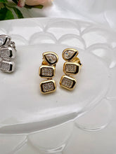 Load image into Gallery viewer, Square drop curved and studded earrings
