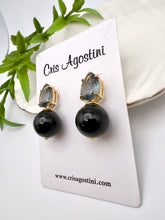 Load image into Gallery viewer, Cut crystal drop with black agate gemstone earrings
