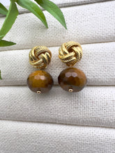 Load image into Gallery viewer, Eye of tiger braided base earrings
