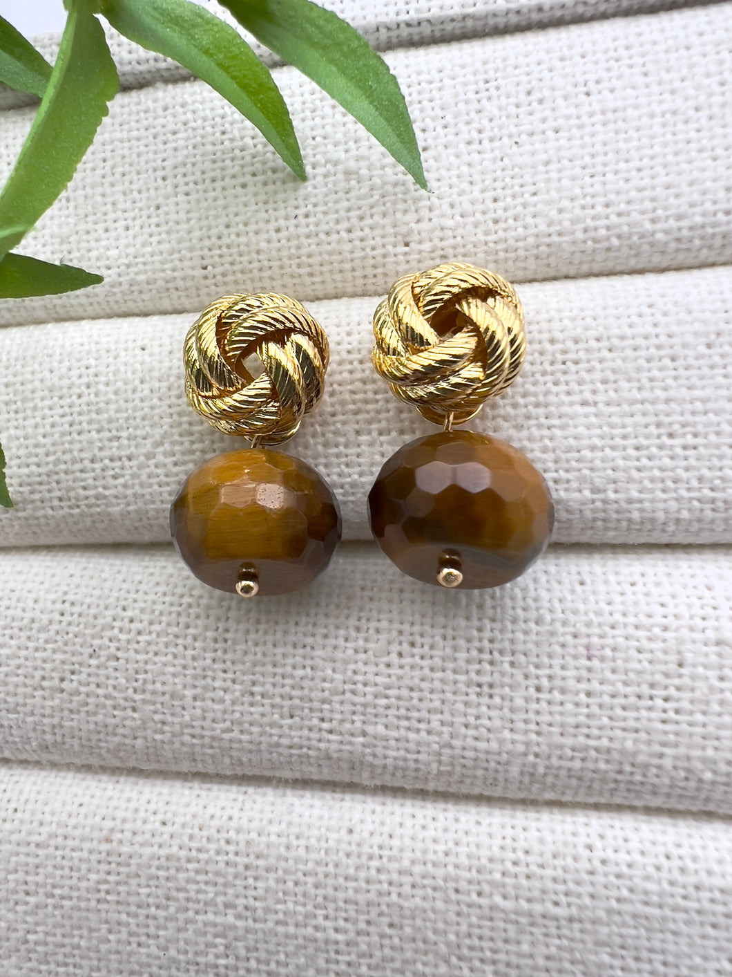 Eye of tiger braided base earrings