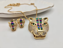 Load image into Gallery viewer, Crystal CZ tigers on the face jewelry set
