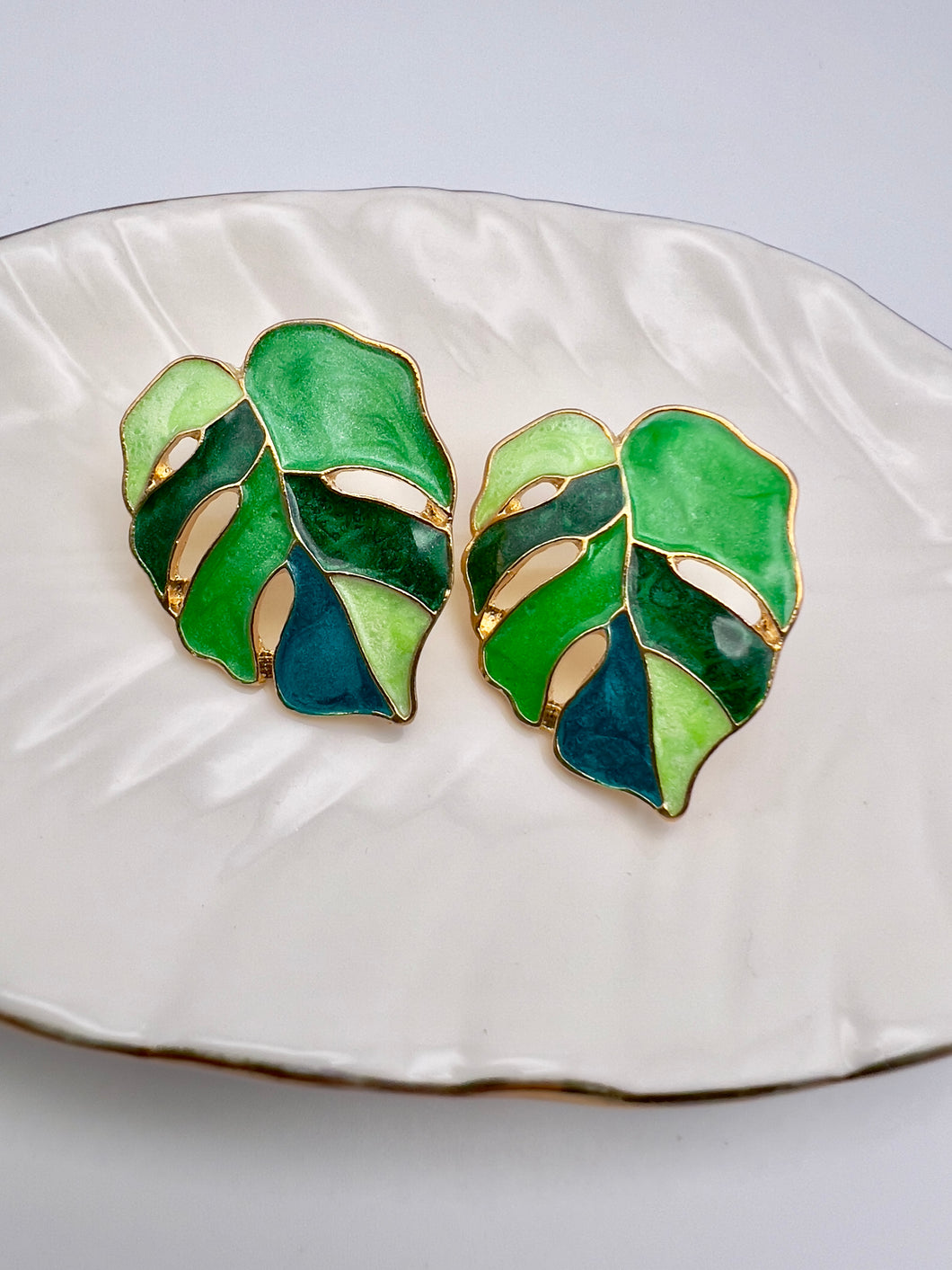 Leaf with 3 shades of green earrings