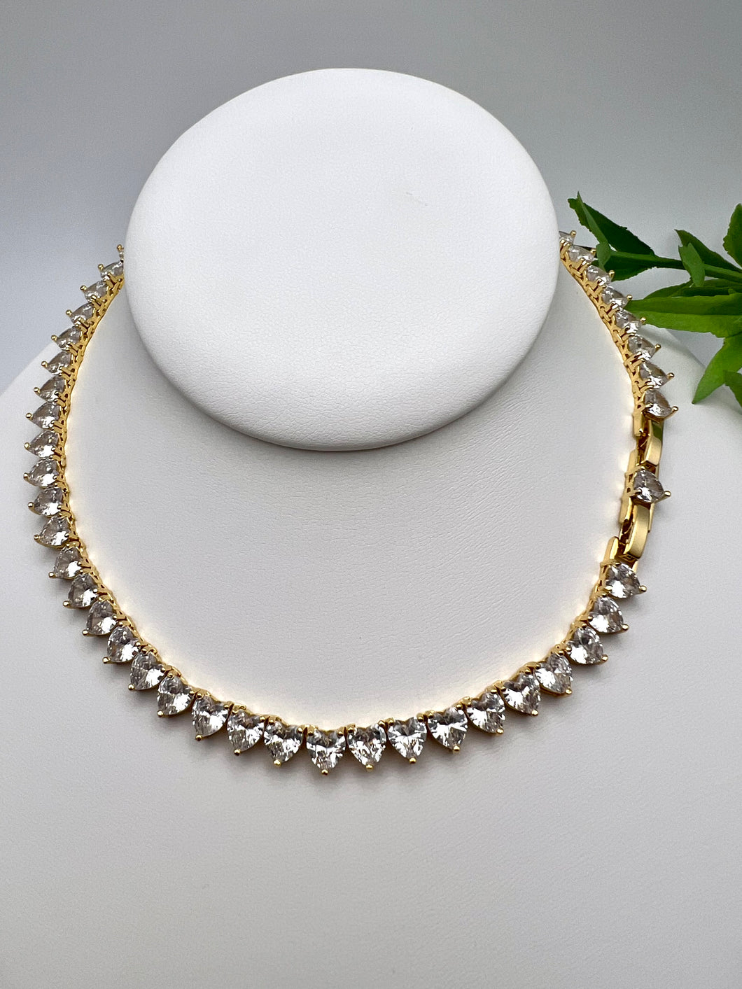 Large heart cz tennis chain choker necklace