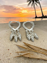 Load image into Gallery viewer, V shape hoop 3 delicate shell earrings
