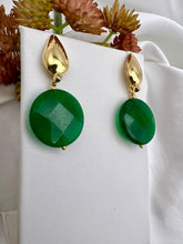 Load image into Gallery viewer, Round emerald jade cz detail earrings
