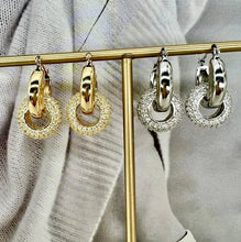 Load image into Gallery viewer, Hoop detail with studded ring pendant earrings
