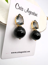 Load image into Gallery viewer, Cut crystal drop with black agate gemstone earrings
