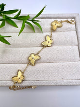 Load image into Gallery viewer, Medium clover butterfly gold plated inspired bracelet
