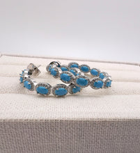 Load image into Gallery viewer, Turquoise and pave cz hoop earrings
