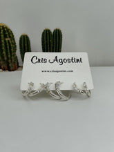 Load image into Gallery viewer, Set of 3 hoop earrings baguettes in front
