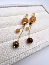 Load image into Gallery viewer, Long Rutilated quartz and eye of tiger earrings
