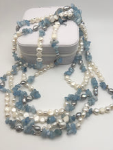 Load image into Gallery viewer, Long necklace 2m freshwater and gray pearl and aquamarine
